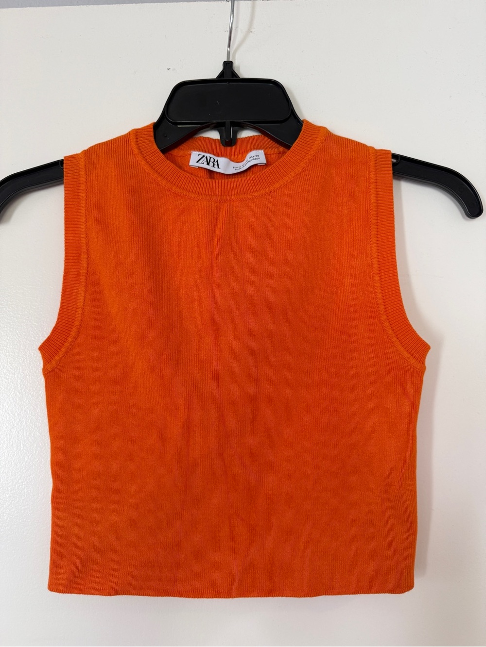Zara Vibrant Orange Ribbed Crewneck Top